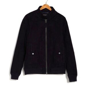 Slate & Stone Black Bomber Jacket in Goat Suede